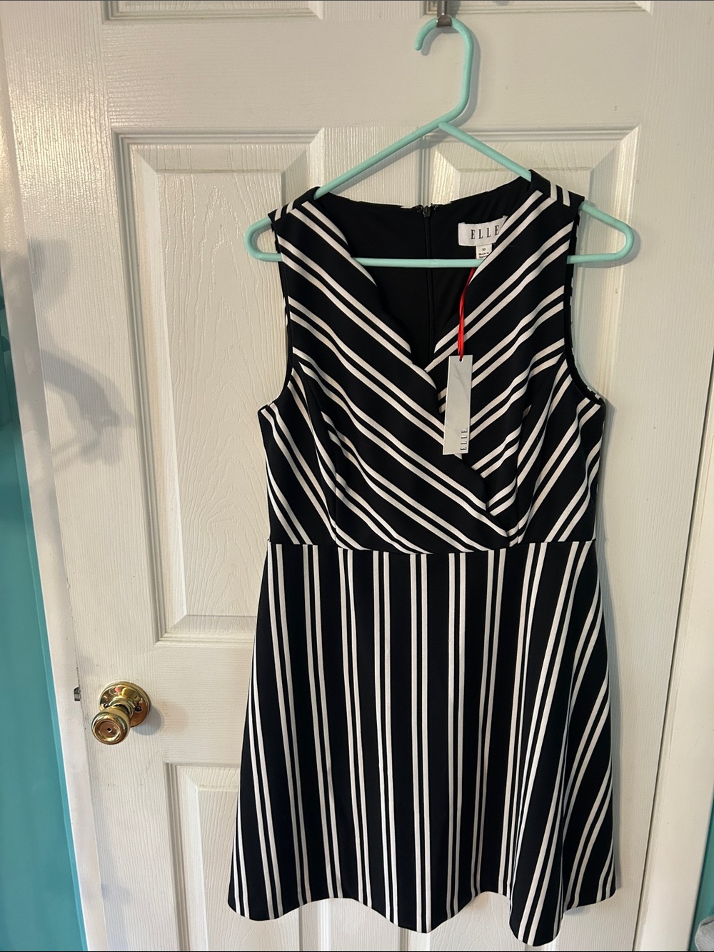 Elle Black and White Sleeveless Striped Fit & Flare Dress